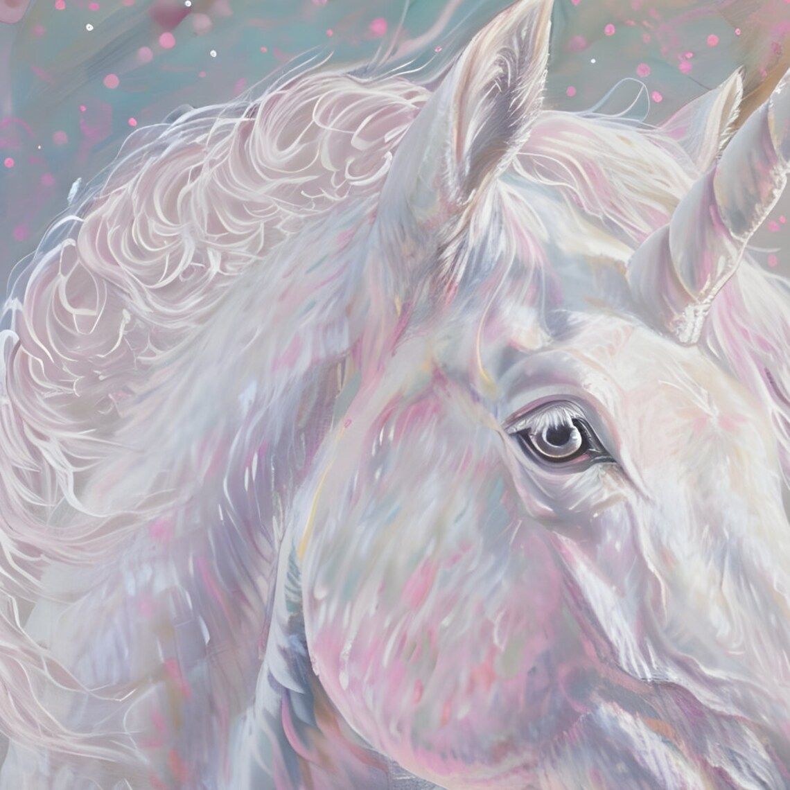 White Unicorn Head Pastel Portrait Magical Fantasy Art Print - Image 3