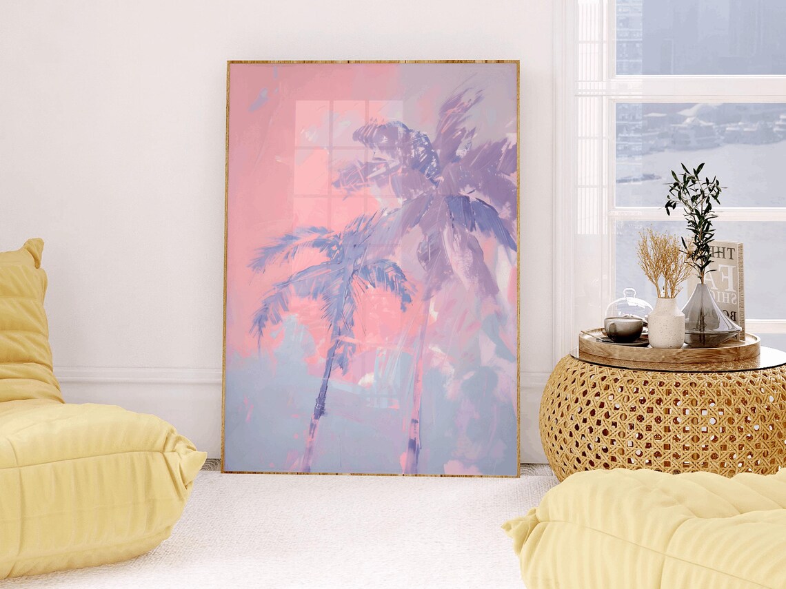 Pink Palm Tree Print Palm Tree Wall Art Palm Tree Poster Palm Tree Photo Sea Prints Tropical Wall Art Boho Coastal - Image 3