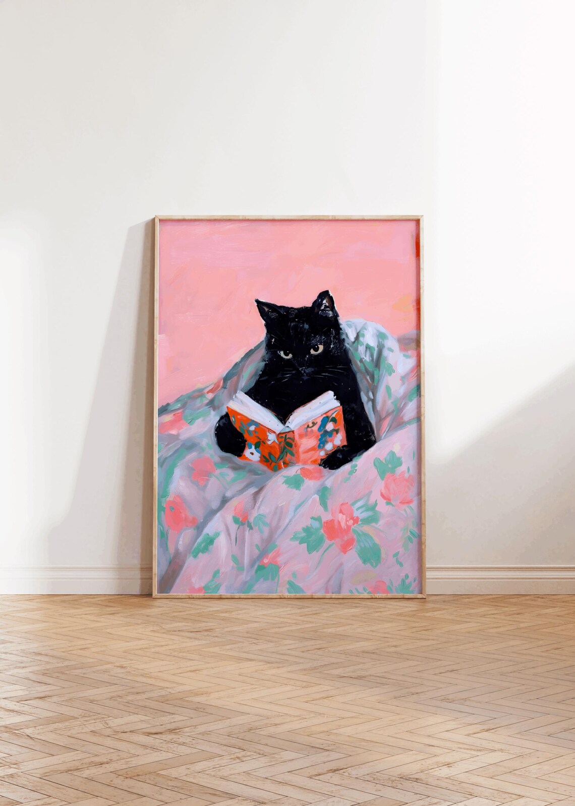 Black Cat Book Lover Art Print, Bookworm Cat Art - Image 2