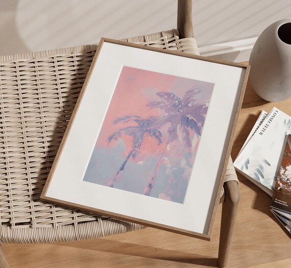 Pink Palm Tree Print Palm Tree Wall Art Palm Tree Poster Palm Tree Photo Sea Prints Tropical Wall Art Boho Coastal