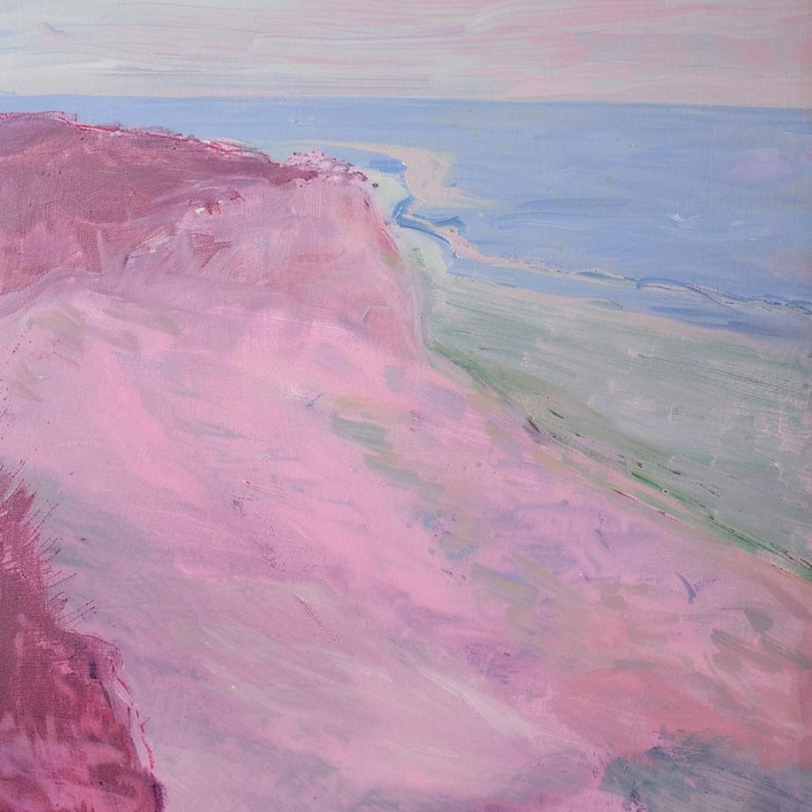 Pink Cliff Coastline Meeting Blue Ocean Aerial Seascape Art Print - Image 2