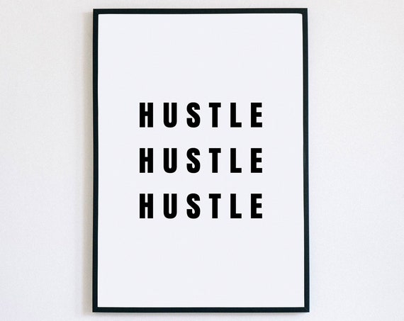 Hustle Repeat Bold Black Typography Motivational Office Wall Art