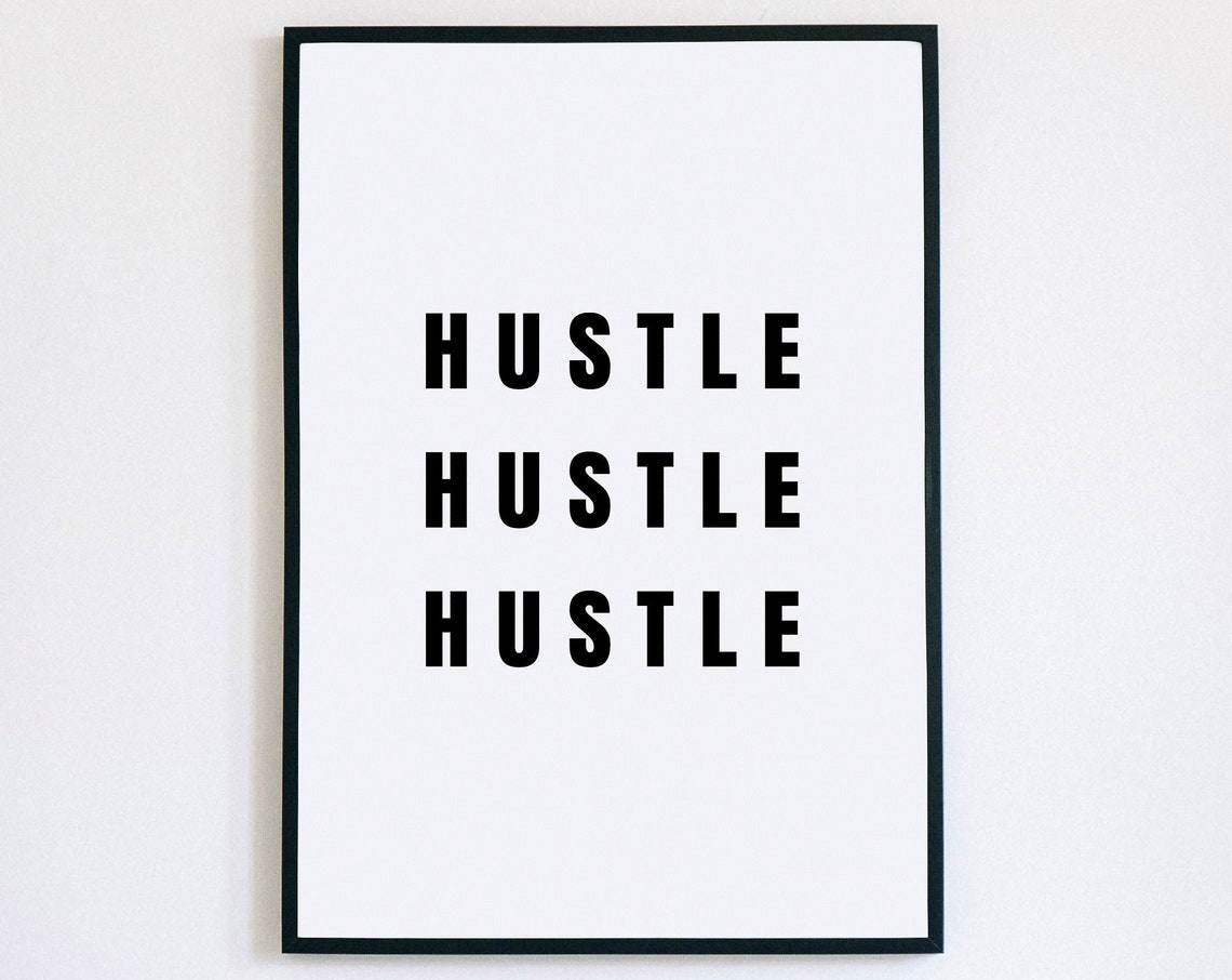 Hustle Repeat Bold Black Typography Motivational Office Wall Art