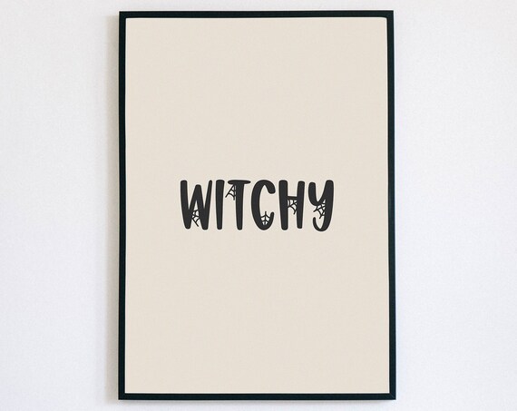 Witchy Minimalist Typography Cream Halloween Word Art Poster