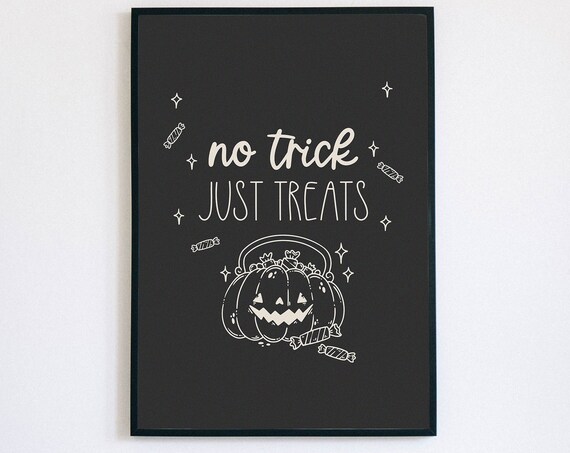 No Trick Just Treats Pumpkin Candy Basket Minimalist Halloween Poster