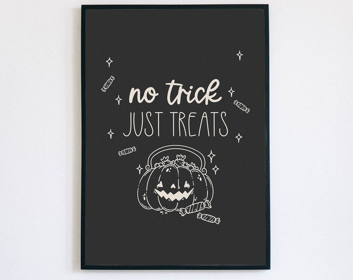 No Trick Just Treats Pumpkin Candy Basket Minimalist Halloween Poster