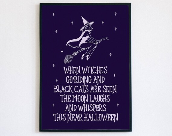 When Witches Go Riding Vintage Flying Witch Halloween Poem Poster