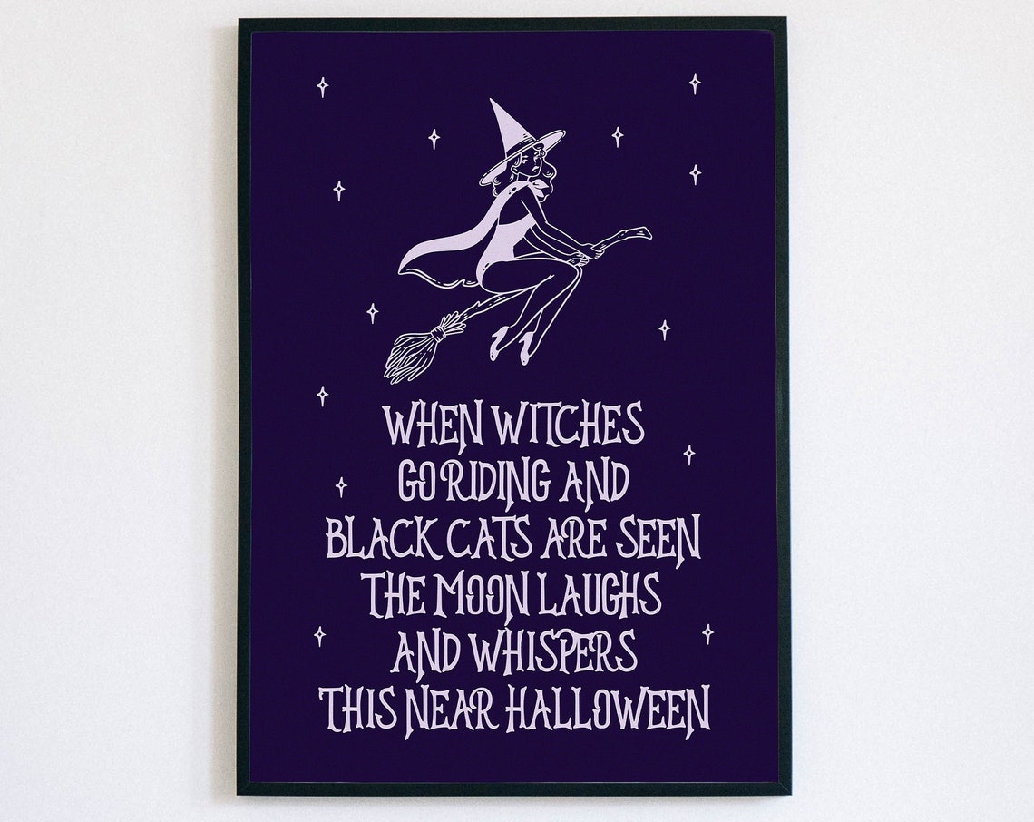When Witches Go Riding Vintage Flying Witch Halloween Poem Poster