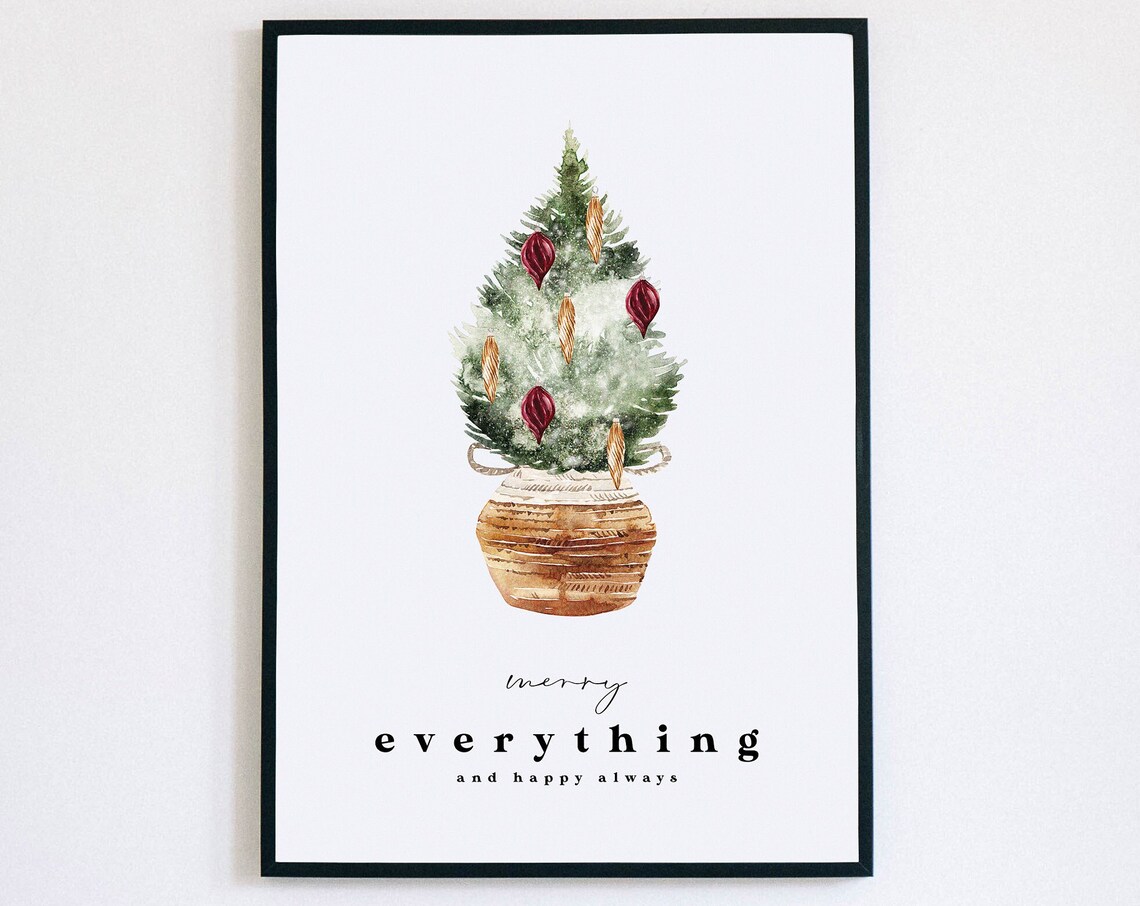 Merry Everything and Happy Always Watercolor Christmas Tree Poster