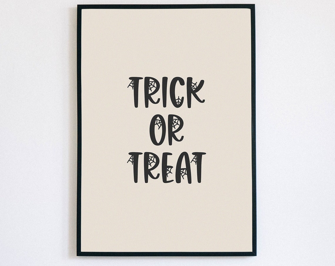 Trick or Treat Minimalist Typography Cream Halloween Word Poster