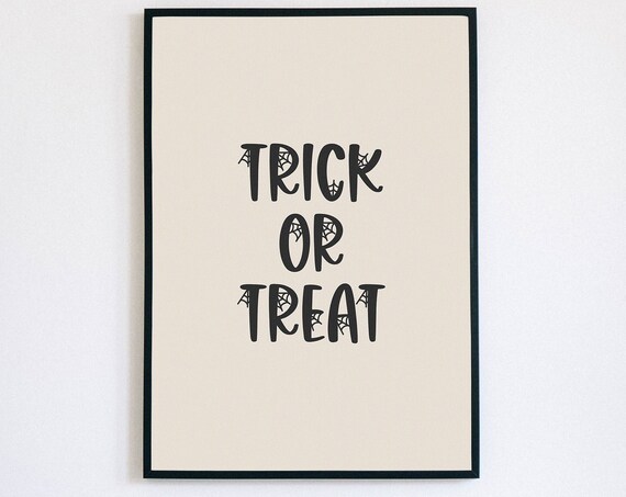 Trick or Treat Minimalist Typography Cream Halloween Word Poster
