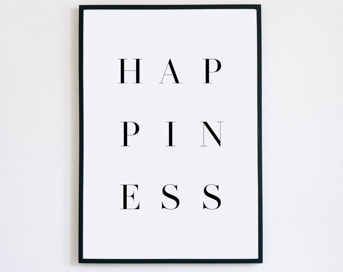 Happiness Letter Spacing Minimalist Black And White Typography Poster