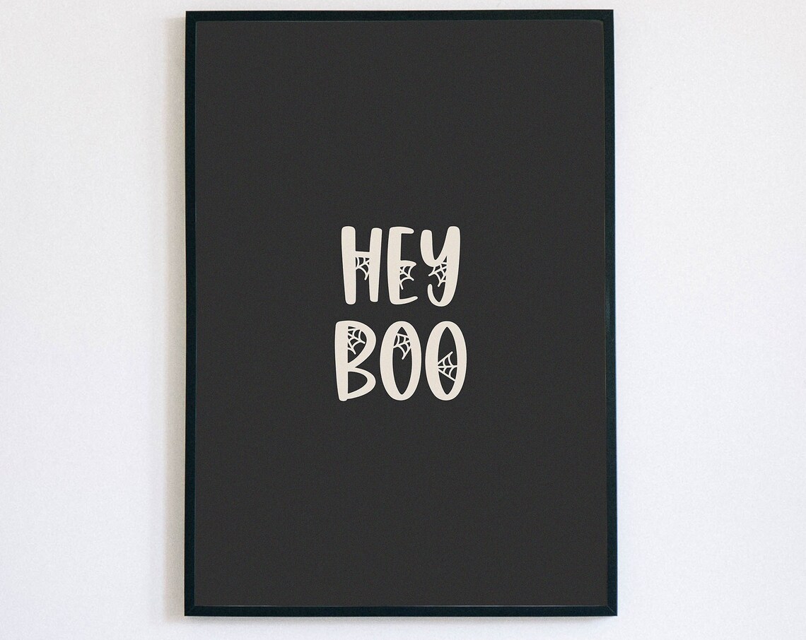 Hey Boo Halloween Spiderweb Lettering Spooky Party Wall Poster