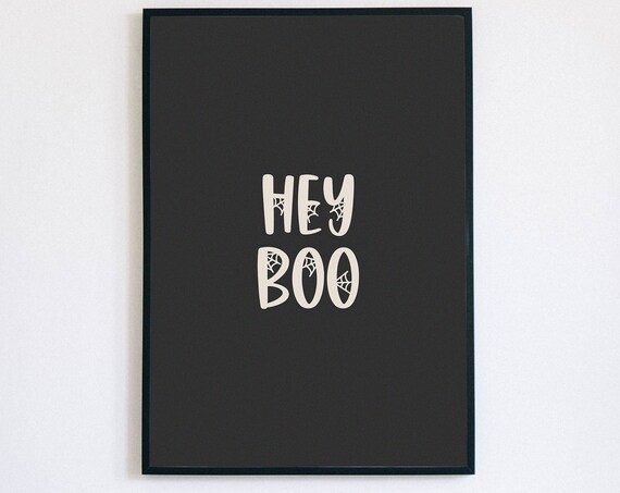 Hey Boo Halloween Spiderweb Lettering Spooky Party Wall Poster