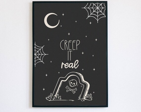 Creep It Real Tombstone Skull Crossbones Gothic Halloween Poster