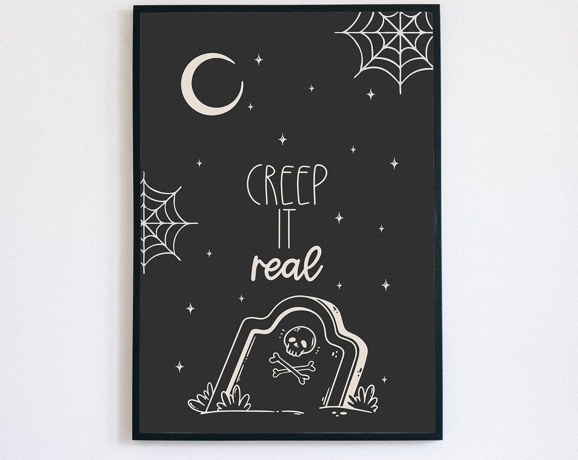 Creep It Real Tombstone Skull Crossbones Gothic Halloween Poster