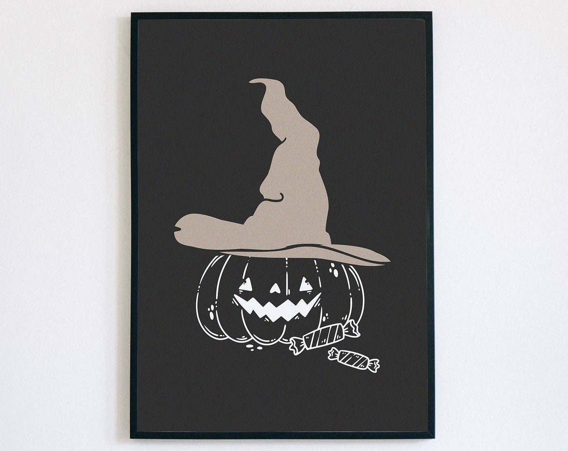 Jack O Lantern Pumpkin Witch Hat Candy Minimalist Halloween Poster