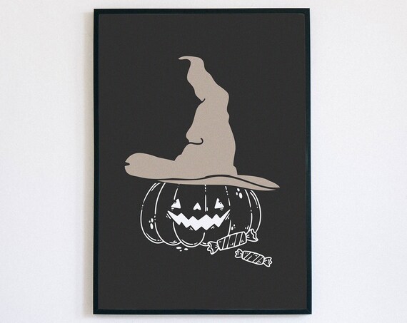 Jack O Lantern Pumpkin Witch Hat Candy Minimalist Halloween Poster