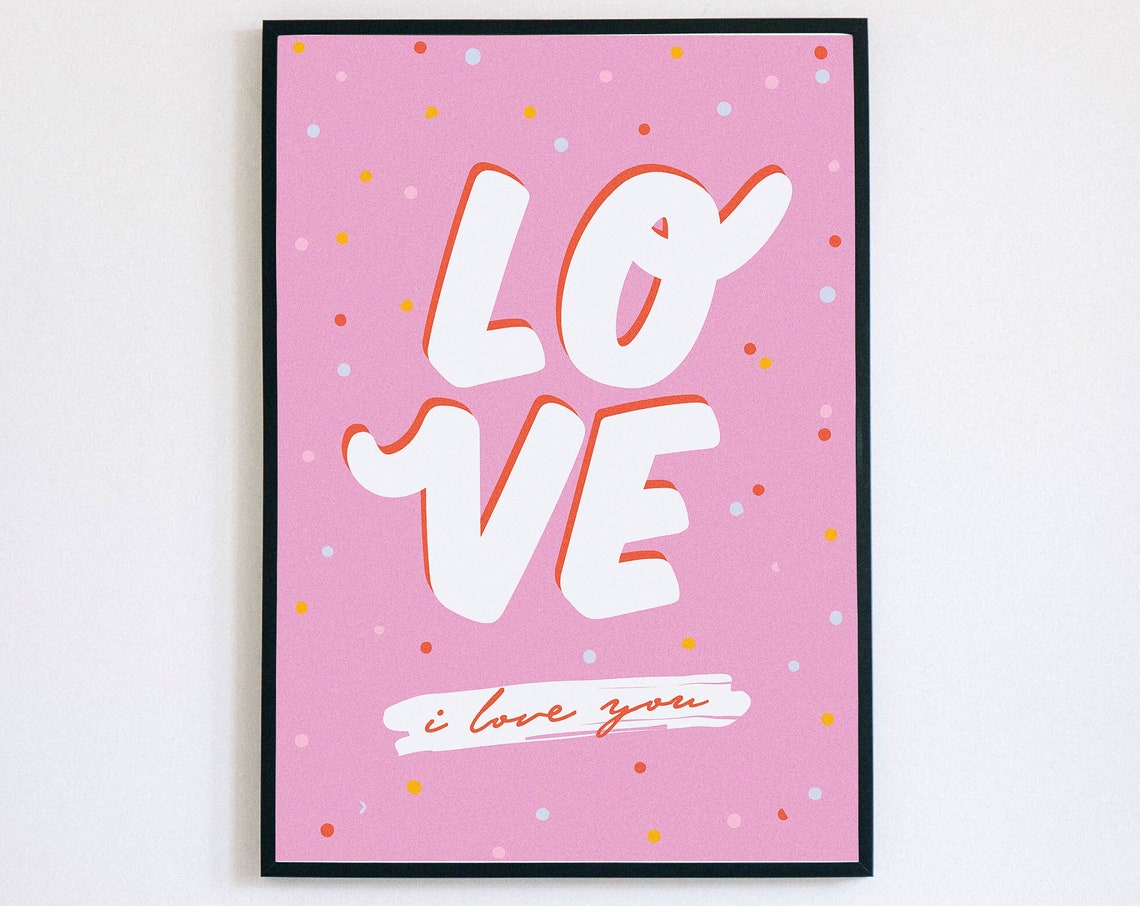 I Love You Pink Bubble Letter Sweet Valentine Typography Poster