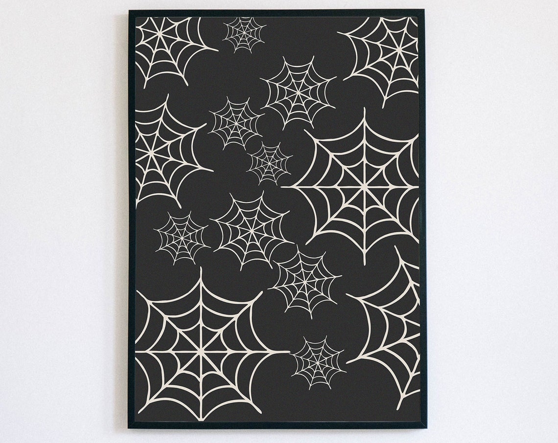 Spiderweb Pattern Monochrome Halloween Decorative Wall Poster