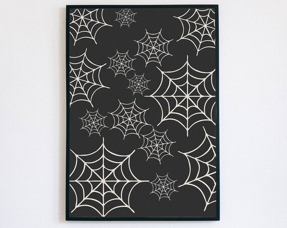 Spiderweb Pattern Monochrome Halloween Decorative Wall Poster