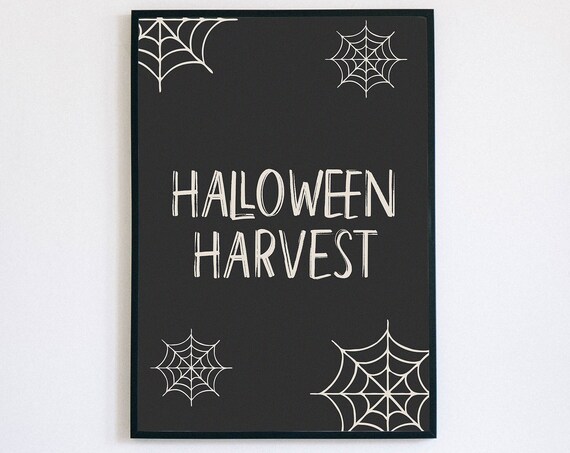 Halloween Harvest Spiderweb Lettering Autumn Party Wall Poster