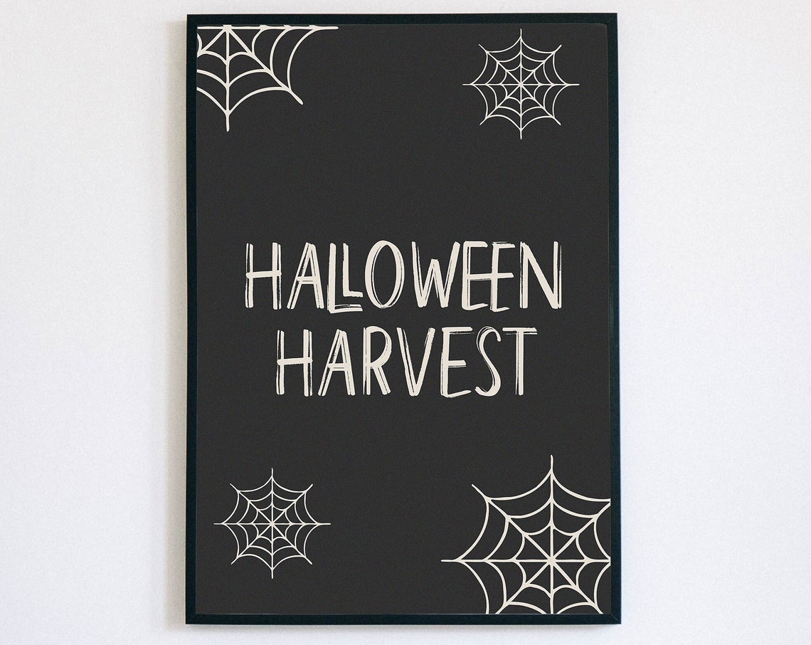 Halloween Harvest Spiderweb Lettering Autumn Party Wall Poster