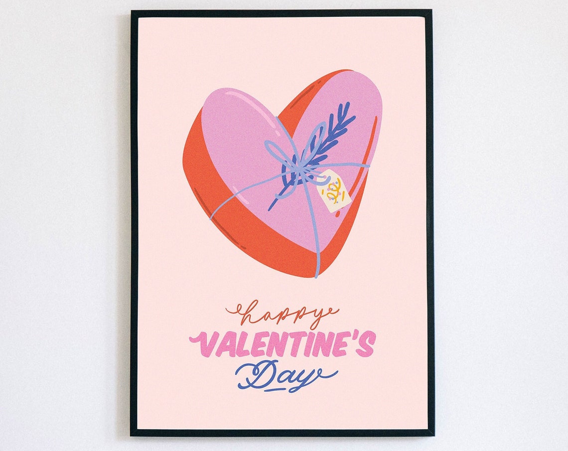 Happy Valentine's Day Pink Heart Gift Wrap Ribbon Illustration Poster - Image 5