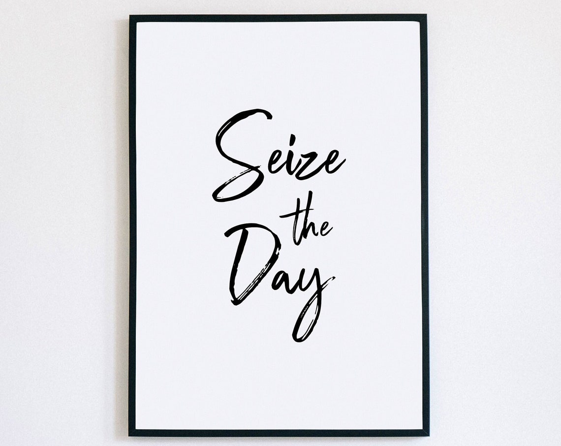 Seize The Day Brush Script Bold Calligraphy Motivational Poster