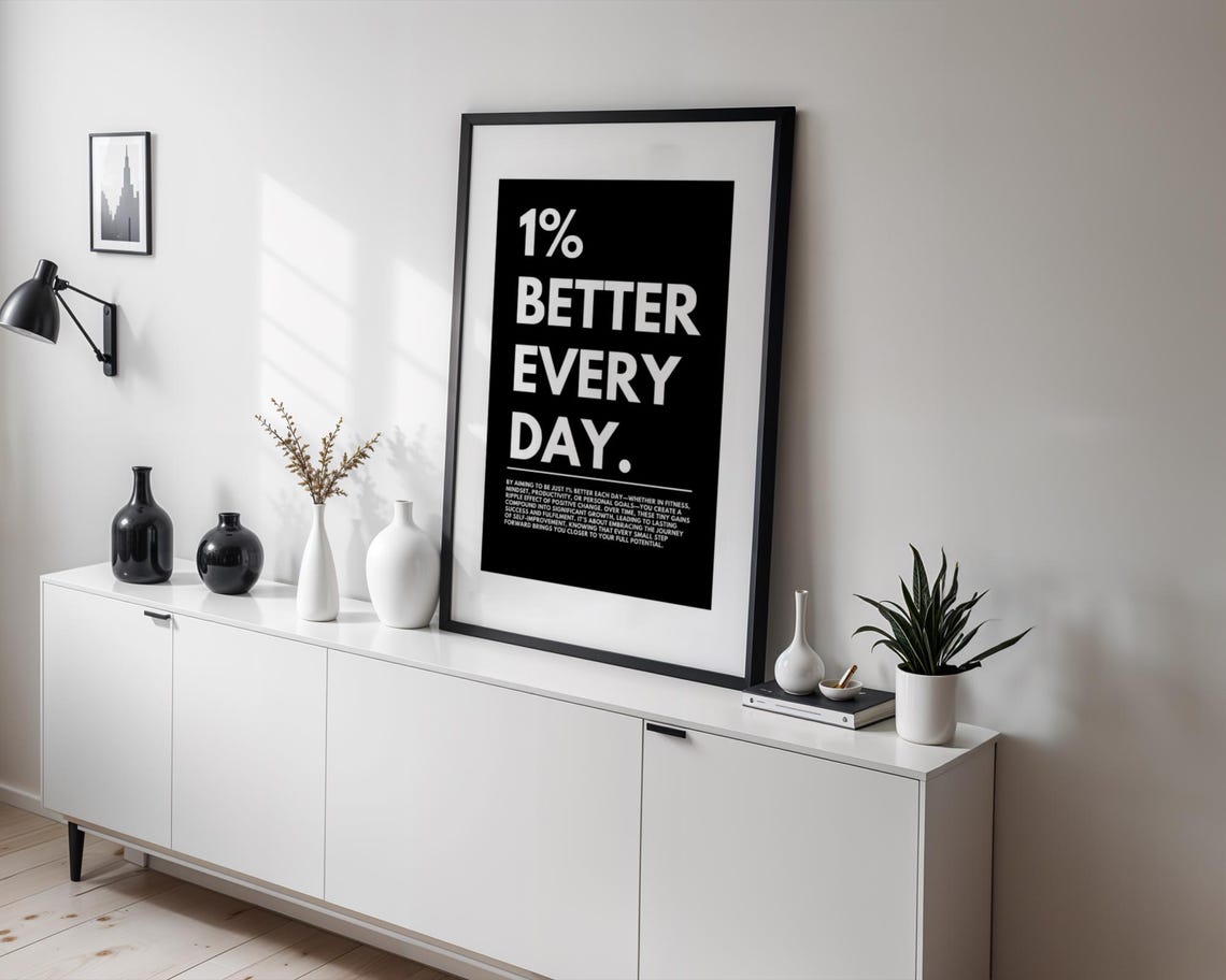 1 Percent Better Every Day Motivational Quote Poster Black Bold Type - Image 2