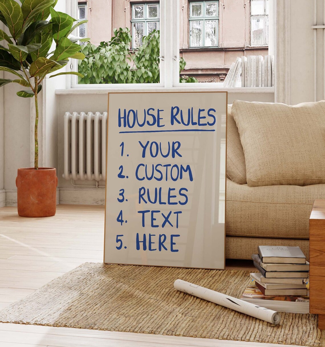 Custom Home Rules Handwritten Blue Poster Print