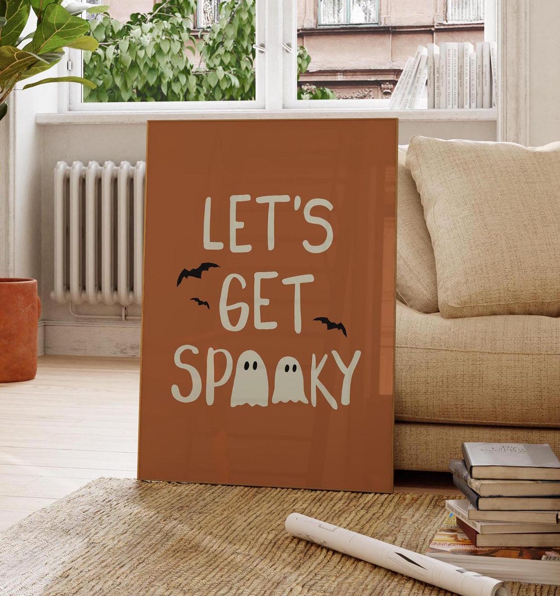 Lets Get Spooky Cute Ghosts and Bats Burnt Orange Halloween Poster - Image 3