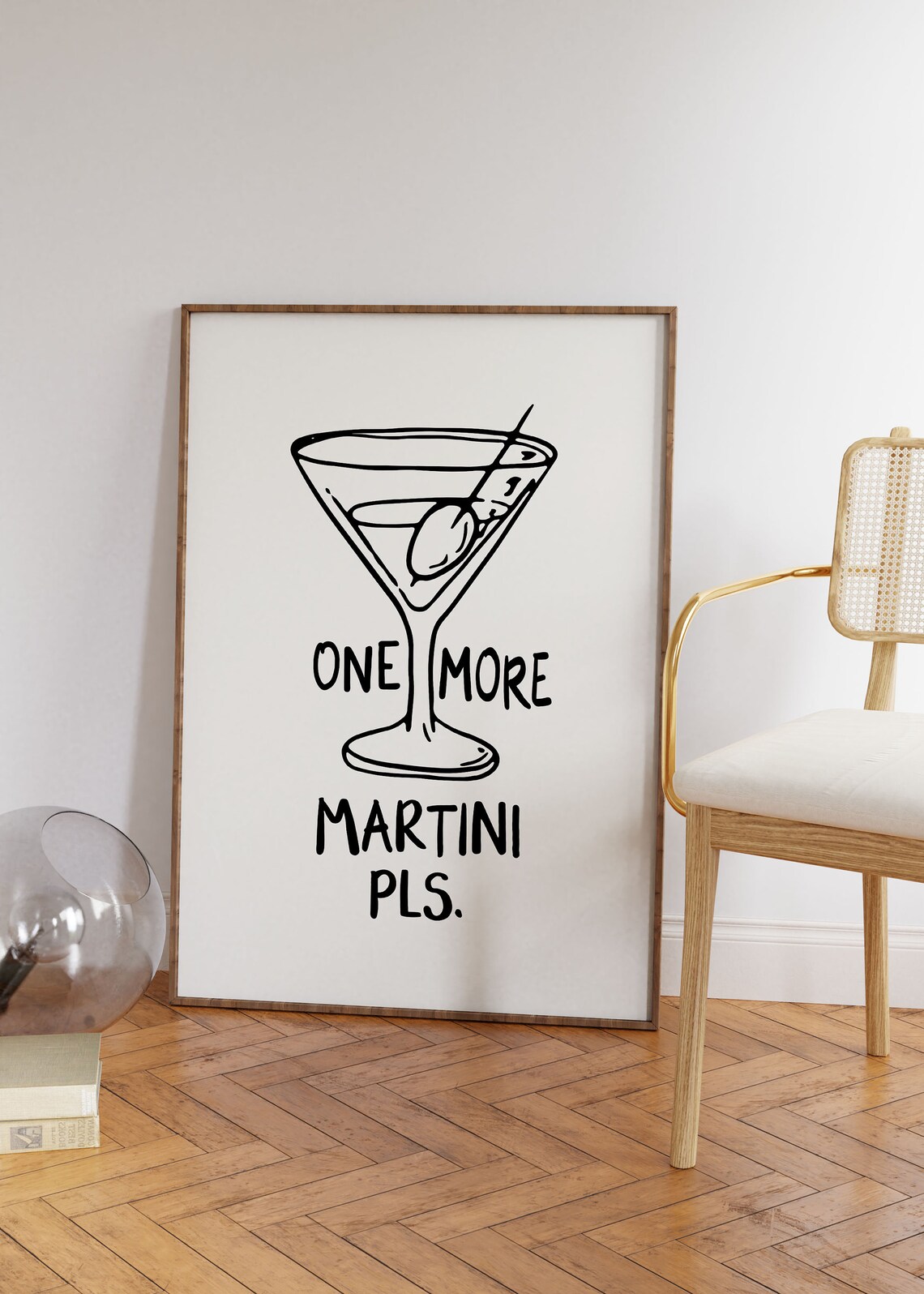 One More Martini Pls Black Minimalist Line Art Cocktail Glass Poster - Image 2