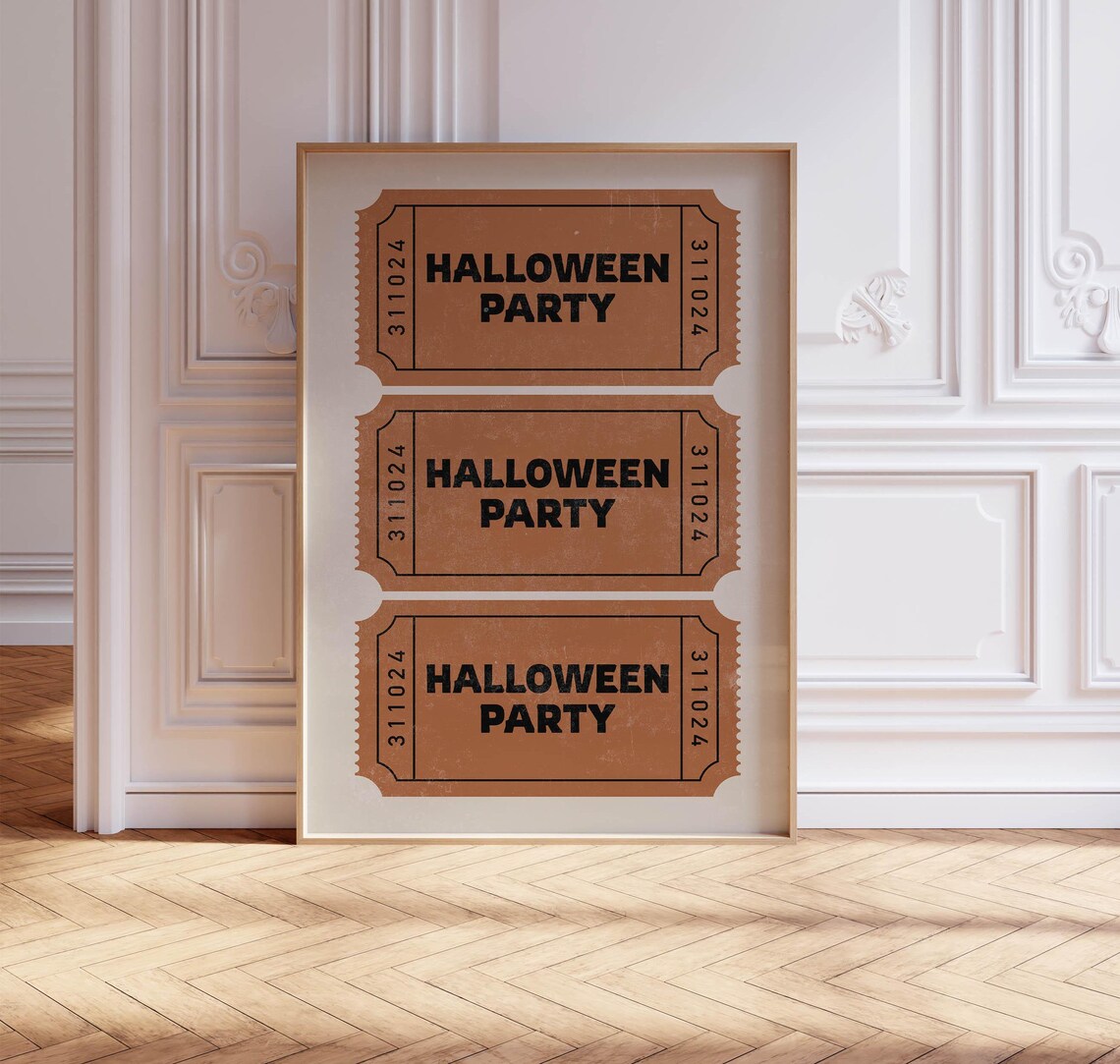 Three Burnt Orange Halloween Party Ticket Stubs Retro Wall Poster - Image 3