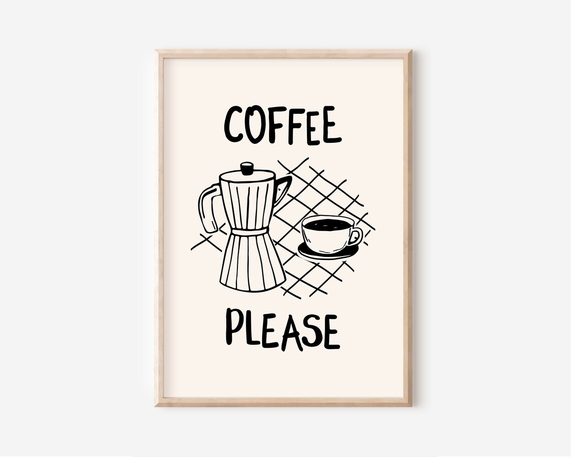 Coffee Please Black White Retro Moka Pot Espresso Cup Poster - Image 3