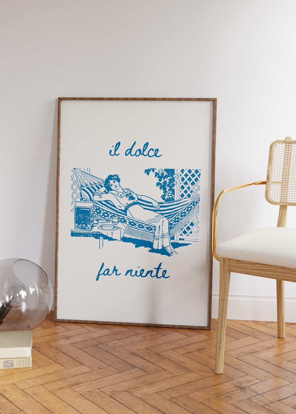 Il Dolce Far Niente Retro Hammock Relaxation Blue Ink Poster