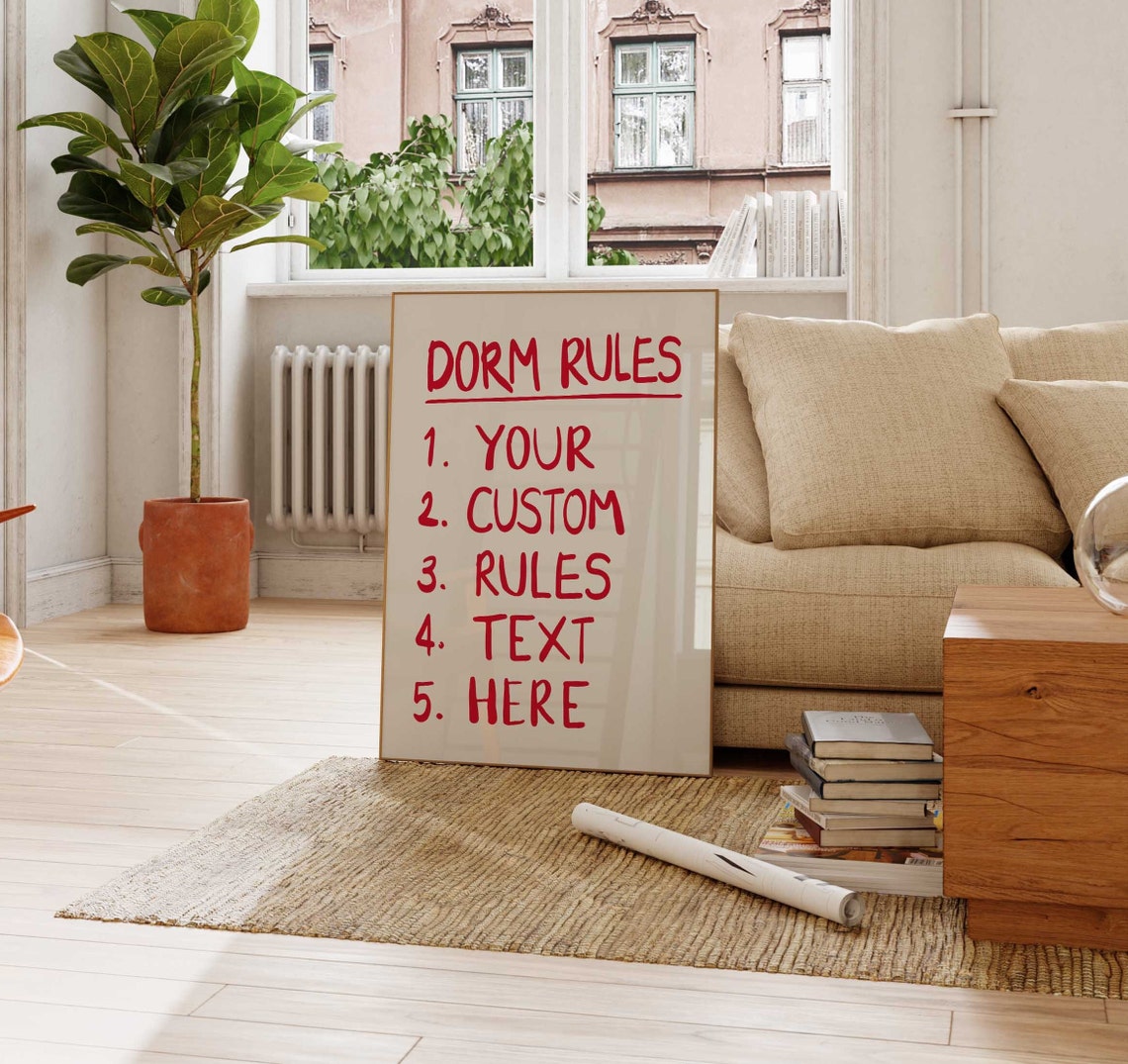 Custom Dorm Rules Personalized College Apartment Typography Poster - Image 3