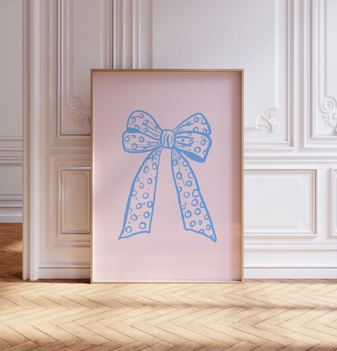 Blue Polka Dot Ribbon Bow On Pink Coquette Aesthetic Girly Poster Art - Image 3