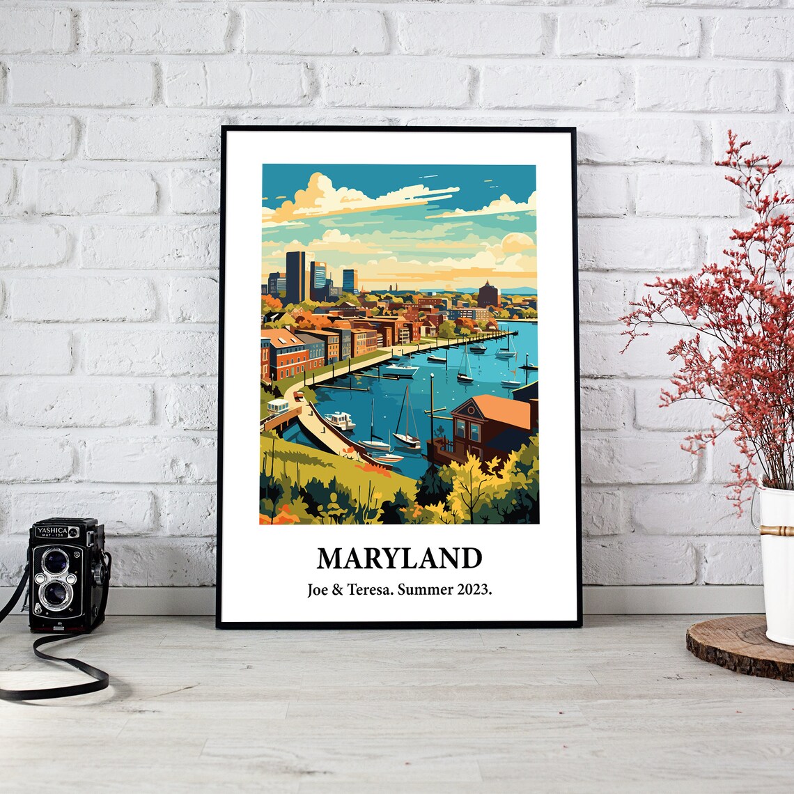 Maryland Harbor Sailboats Skyline Vintage Style Travel Art Poster - Image 3