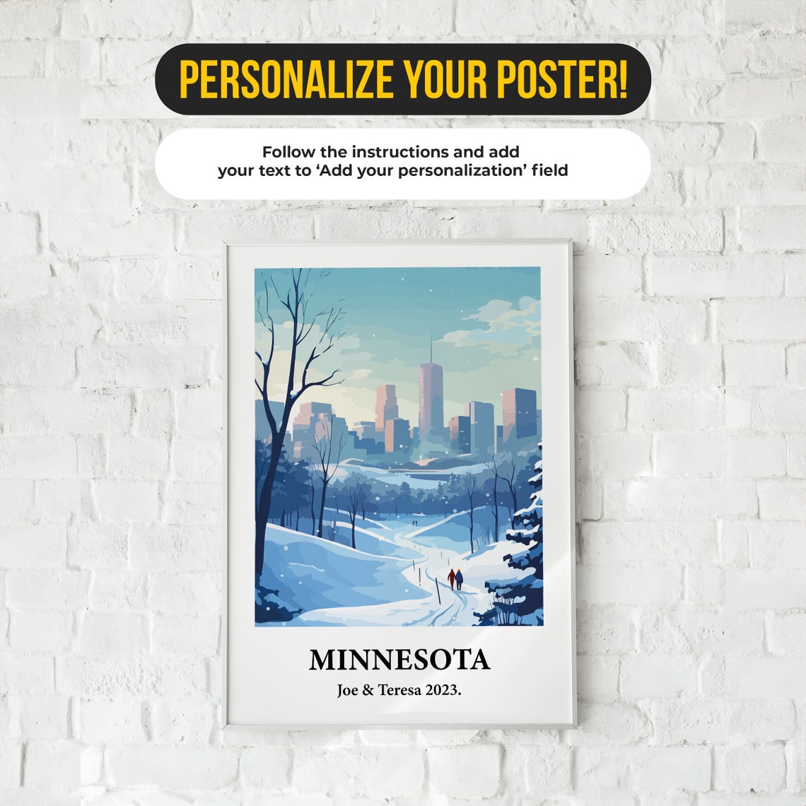 Minnesota Winter Snow Skyline Vintage Style Travel Art Poster - Image 4