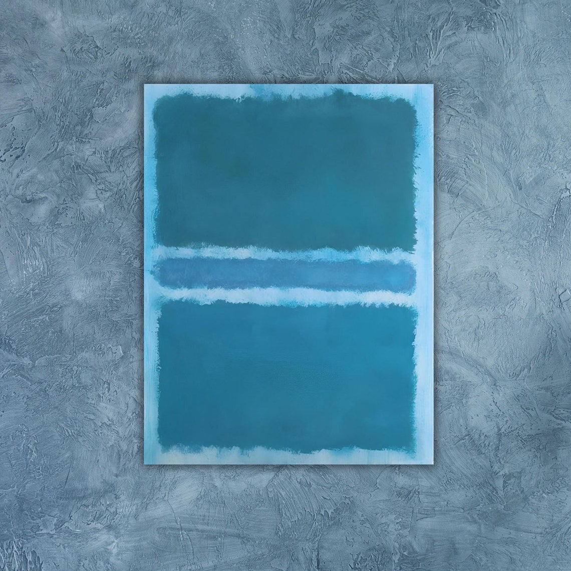 Blue Color Field Abstract Minimalist Teal Rectangles Painting Poster