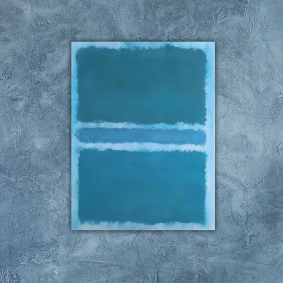 Blue Color Field Abstract Minimalist Teal Rectangles Painting Poster