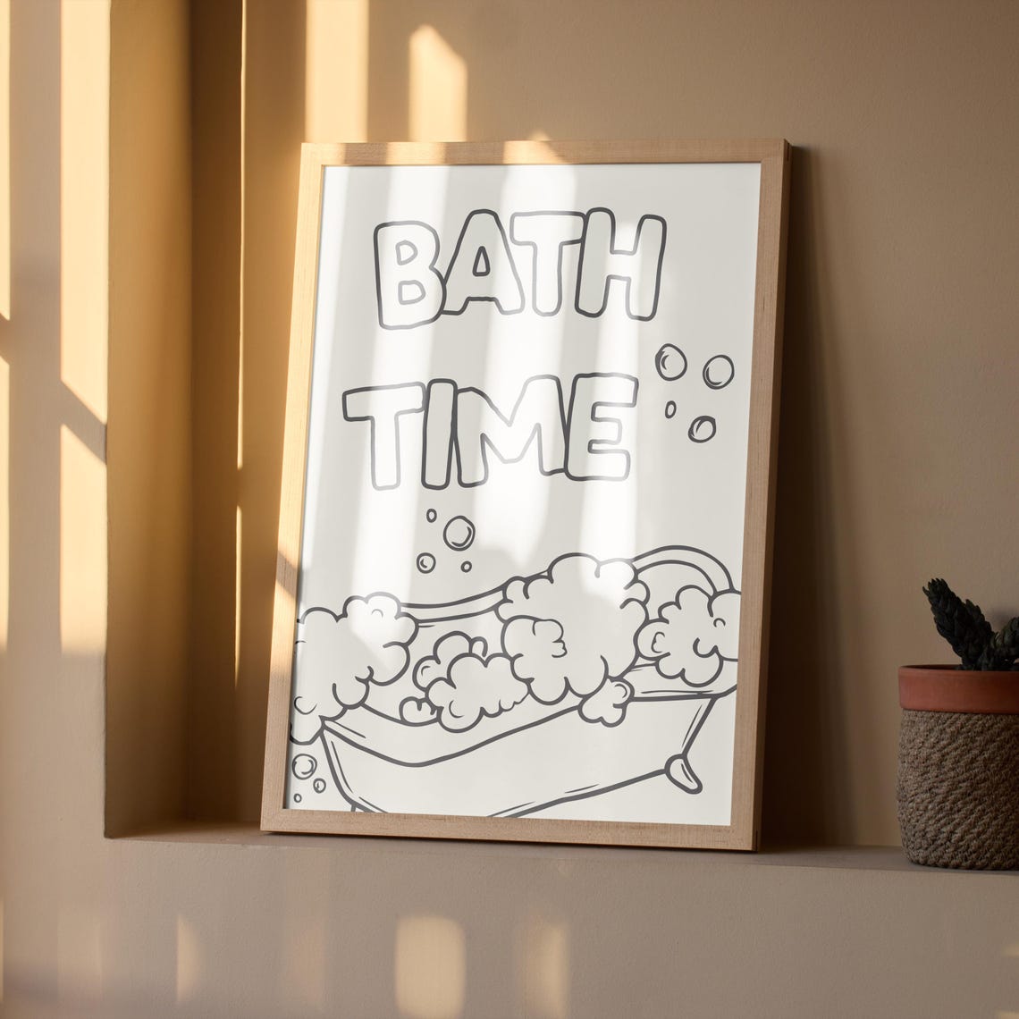 Bath Time Fun Bubble Bath Big Outline Typography Bathroom Print