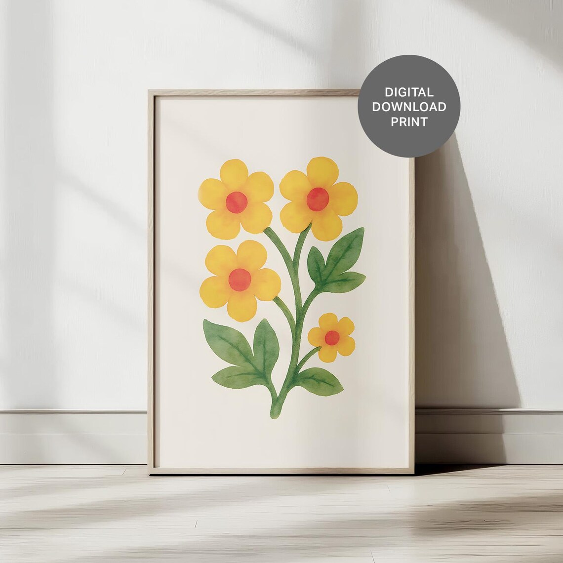 Sunny Yellow Watercolor Flowers Bright Fresh Floral Wall Art