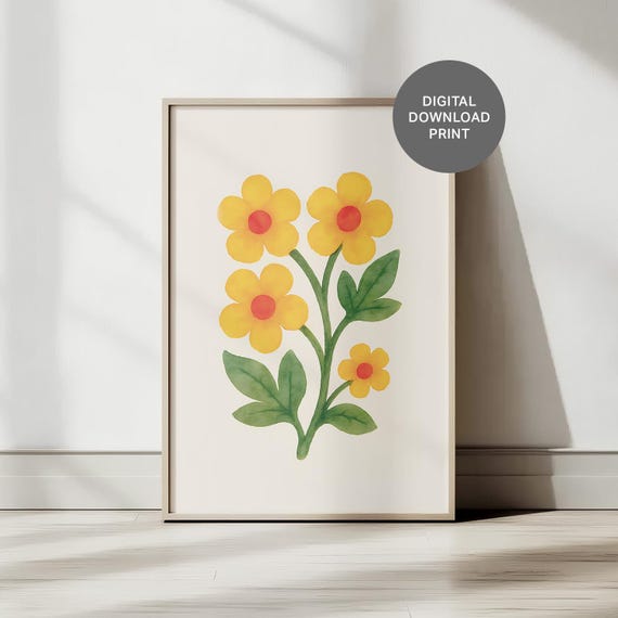 Wall Art Beautiful Yellow Watercolor Flowers Colorful Poster For Apartment Decor Dorm Room Prints Trending Home