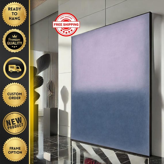 Mark Rothko Inspired Purple And Blue Canvas Bold Color Field Painting For Modern Living Room Decor Ready To Hang