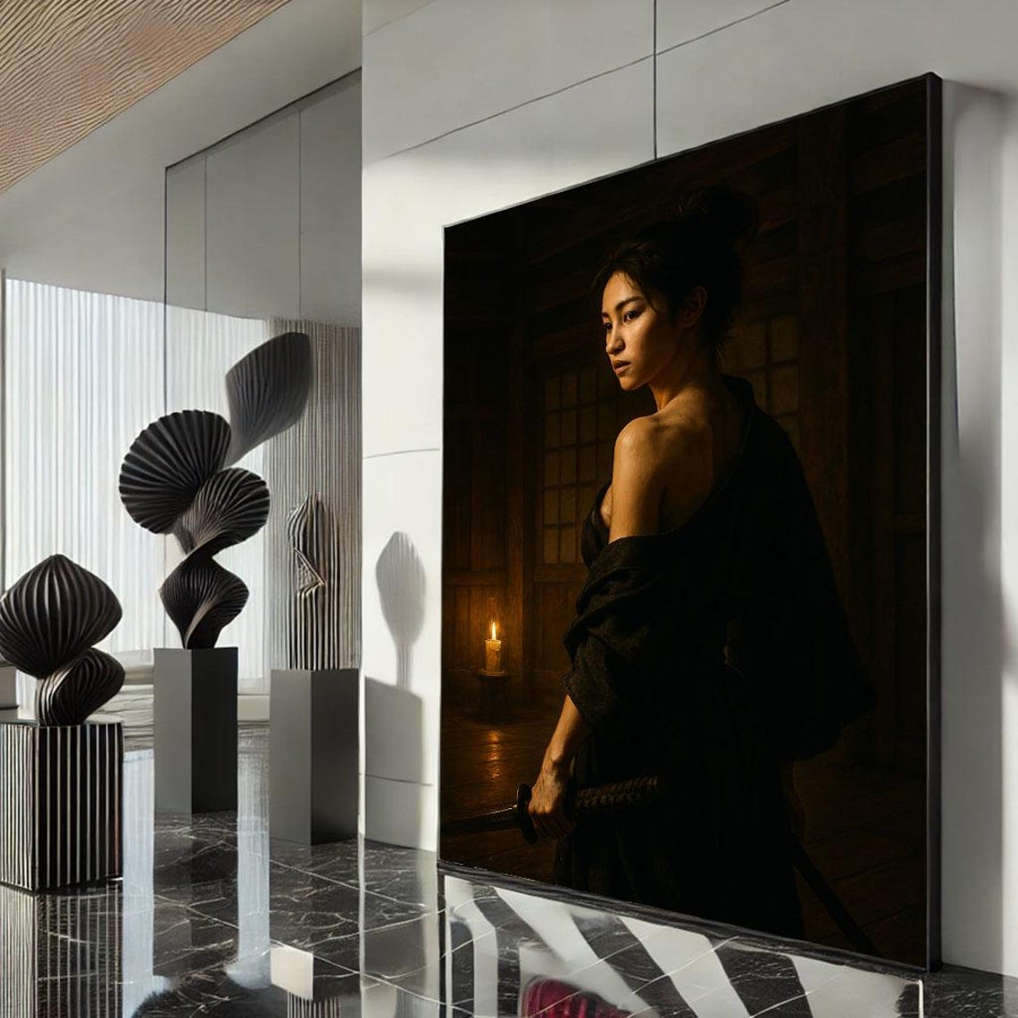 Elegant Samurai Woman Canvas Wall Art Print Modern Living Room Decor Statement Piece