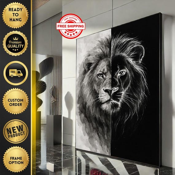 Majestic Lion Half Black And White Canvas Wall Art Print Modern Living Room Decor Statement Piece