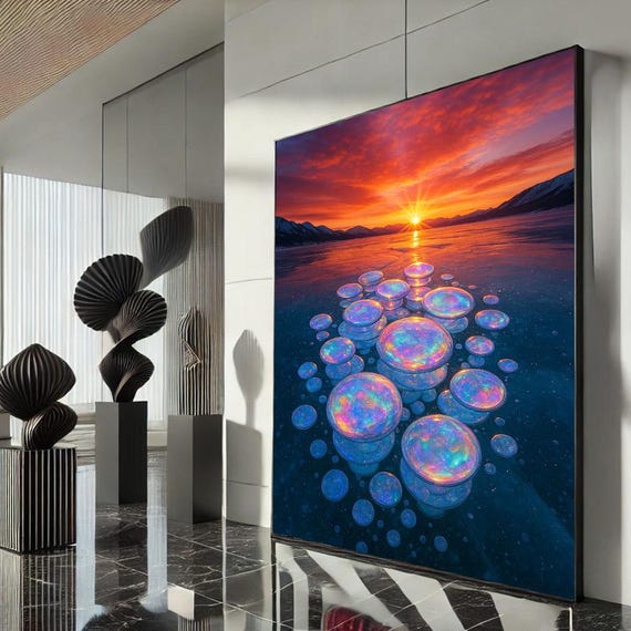 Sunset Over Water Landscape Canvas Wall Art Print Vibrant Abstract Living Room Decor Ready To Hang