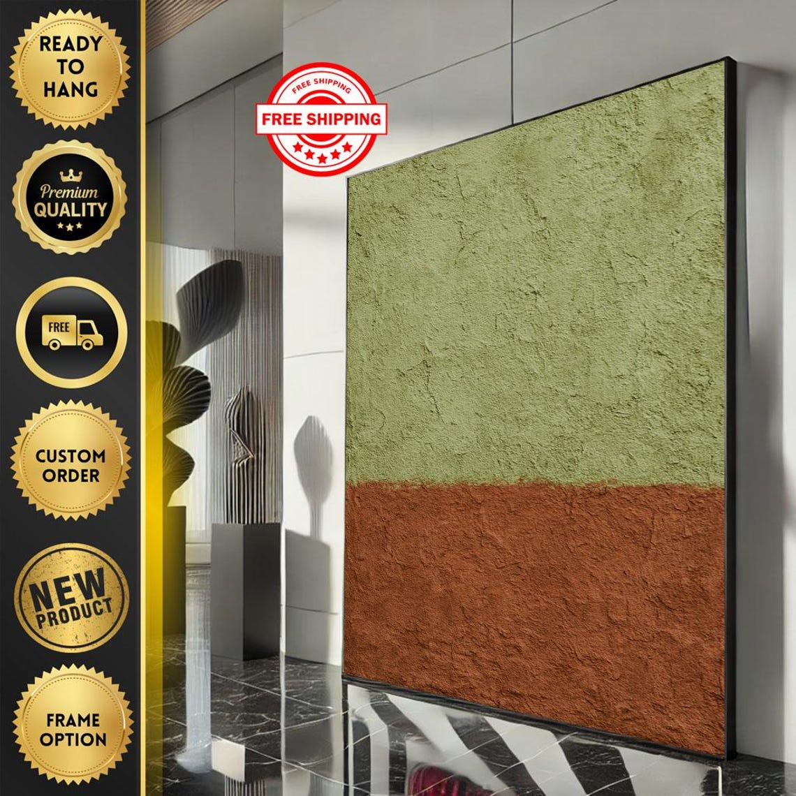 Rothko Style Olive Green Terracotta Textured Color Field Poster